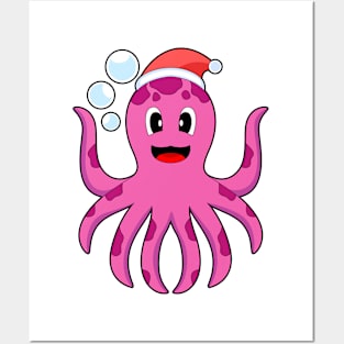 Octopus Christmas Christmas hat Posters and Art